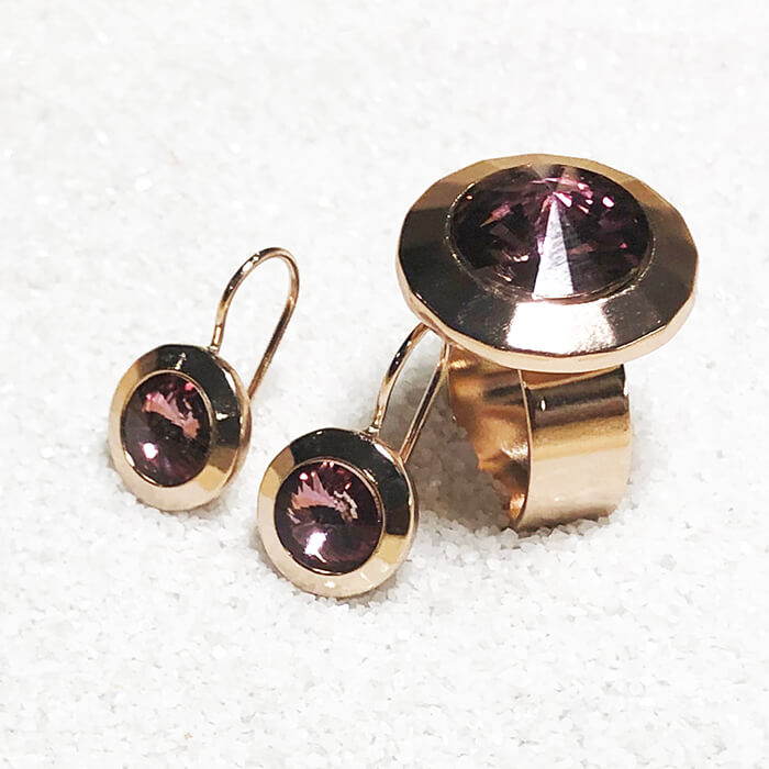 Dark Pink Earrings and Ring