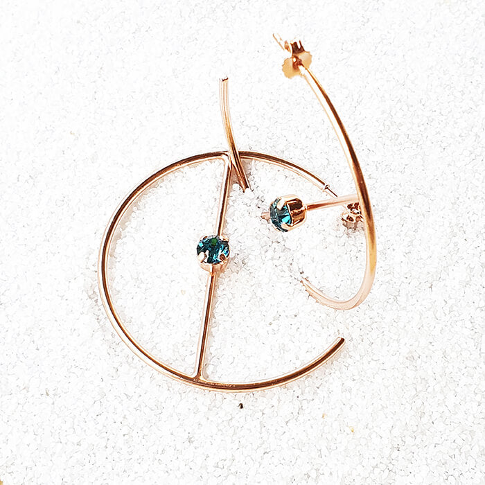 swarovski hoop earrings in rose gold with indicolite swarovski crystal elegant 