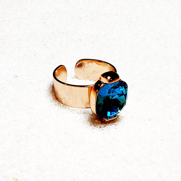 indicolite swarovski crystal adjustable rose gold ring back closure