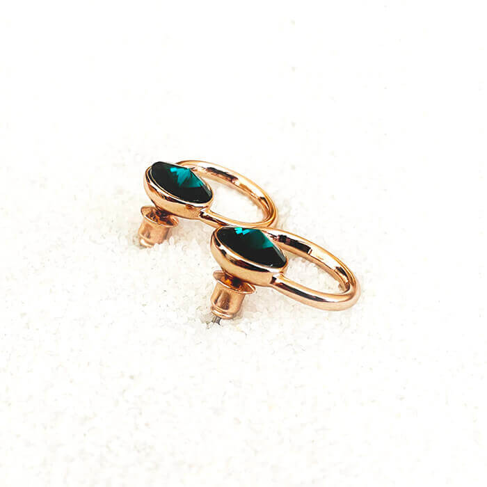 Emerald Green Earrings set in Rose Gold Stud Earrings back view
