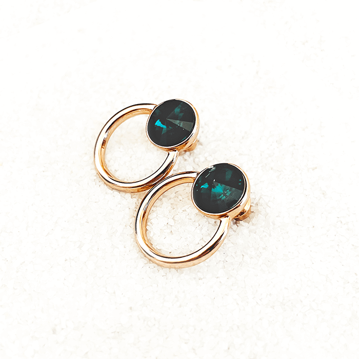 Emerald Green Earrings set in Rose Gold Stud Earrings lest angle view