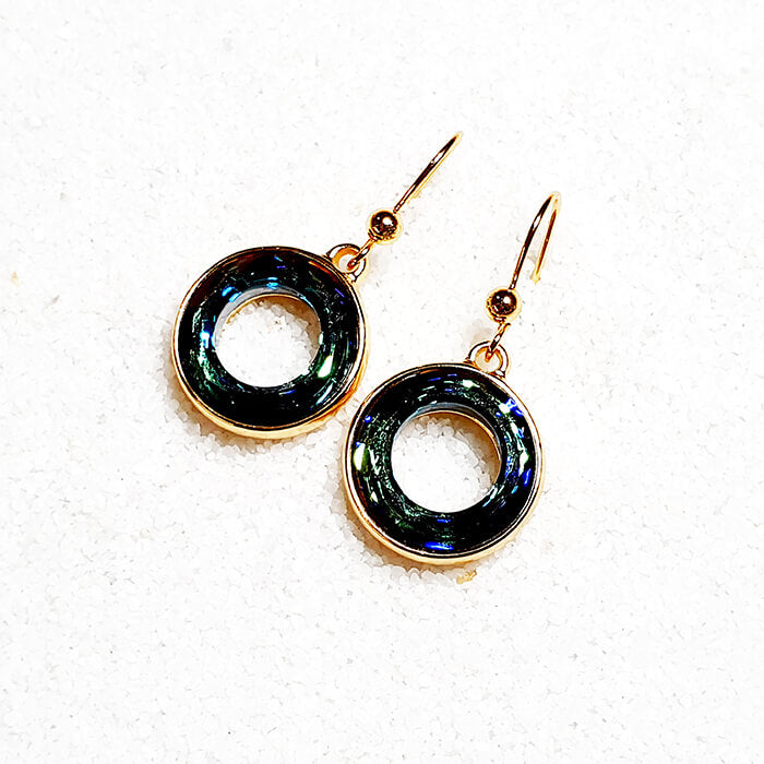 Blue Crystal Drop Earrings set in gold 