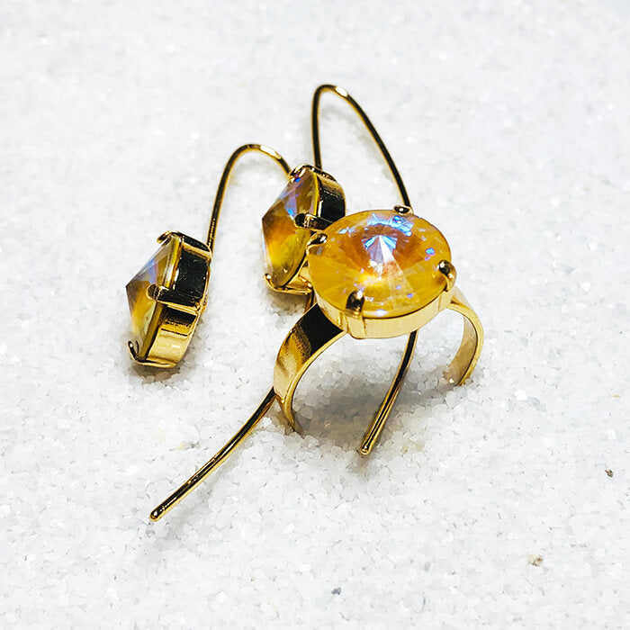 ethical gold on gold swarovski crystal adjustable  ring