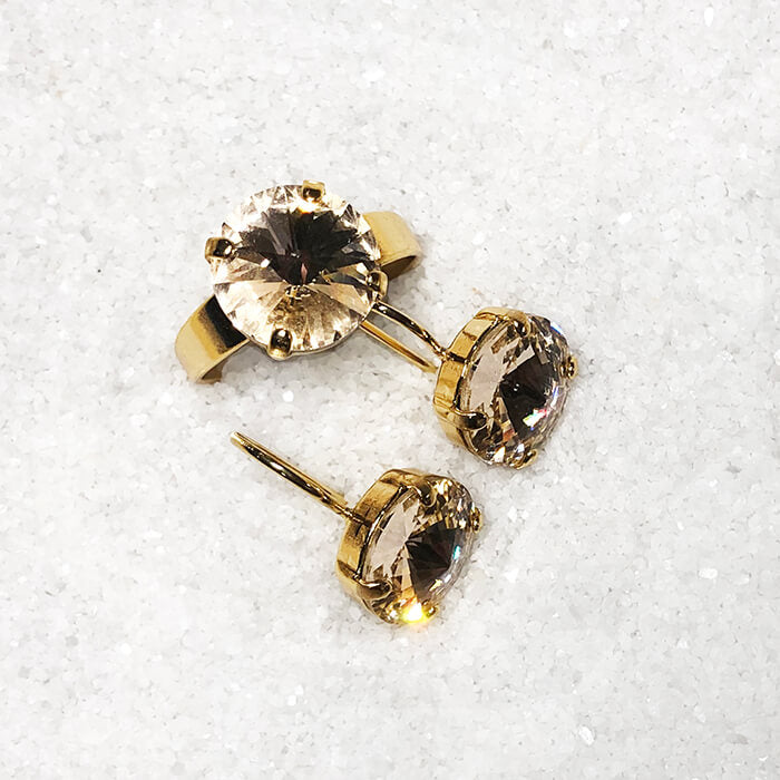 Swarovski Gold Ring and crystal earrings