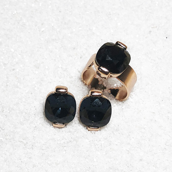 Black Stud Earrings and swarovski ring 