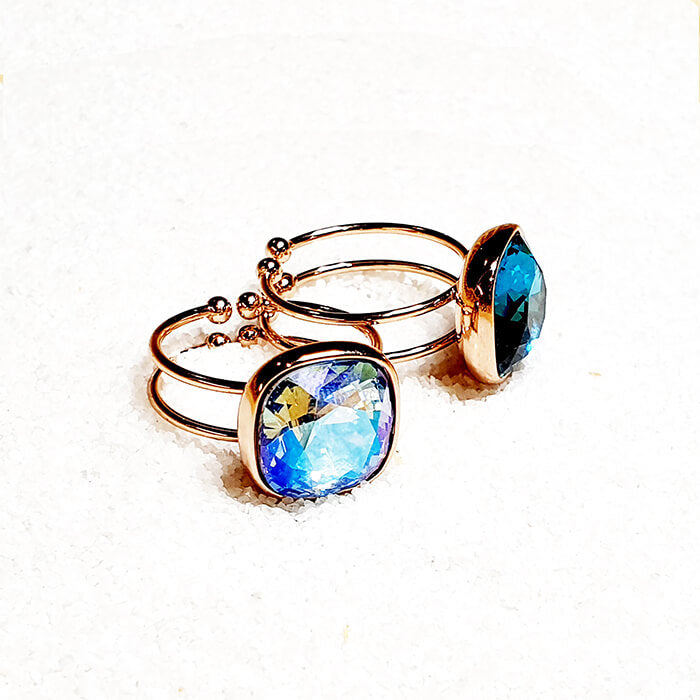 Swarovski Blue Sapphire Ring and Indicolite Swarovski Ring side view