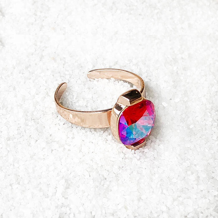 unique cocktail ring rose gold and bright pink swarovski crystal 