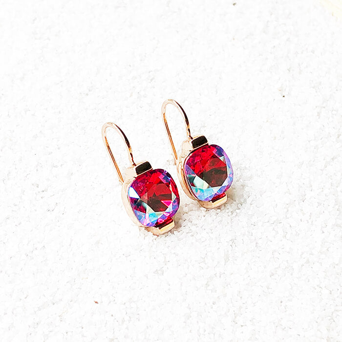elegant crystal drop earrings in pink swarovski and rose gold 
