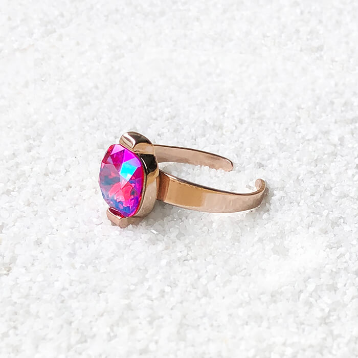 unique adjustable ring rose gold and pink swarovski crystal 