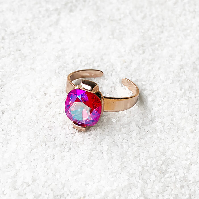 elegant cocktail ring rose gold and pink swarovski crystal 