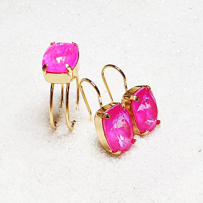 Ethical Swarovski Pink Stone Ring and Earrings 