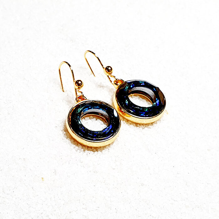 Blue Crystal Drop Earrings set in gold elegant
