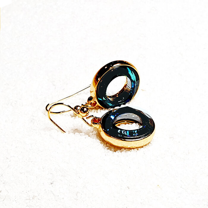 Blue Crystal Drop Earrings set in gold unique