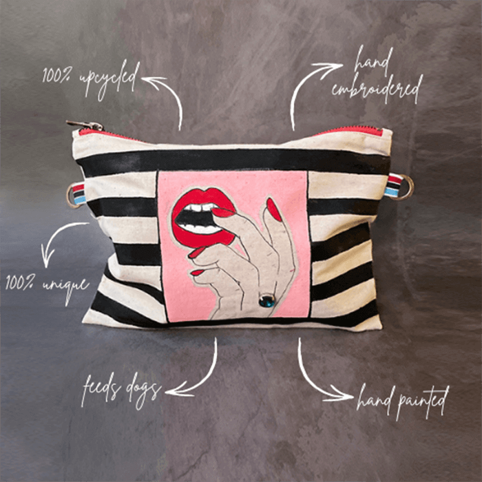 hand painted designer bag on canvas base with swarovski ring