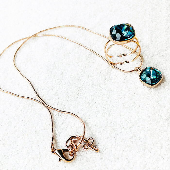 Indicolite Pendant Swarovski and adjustable ring