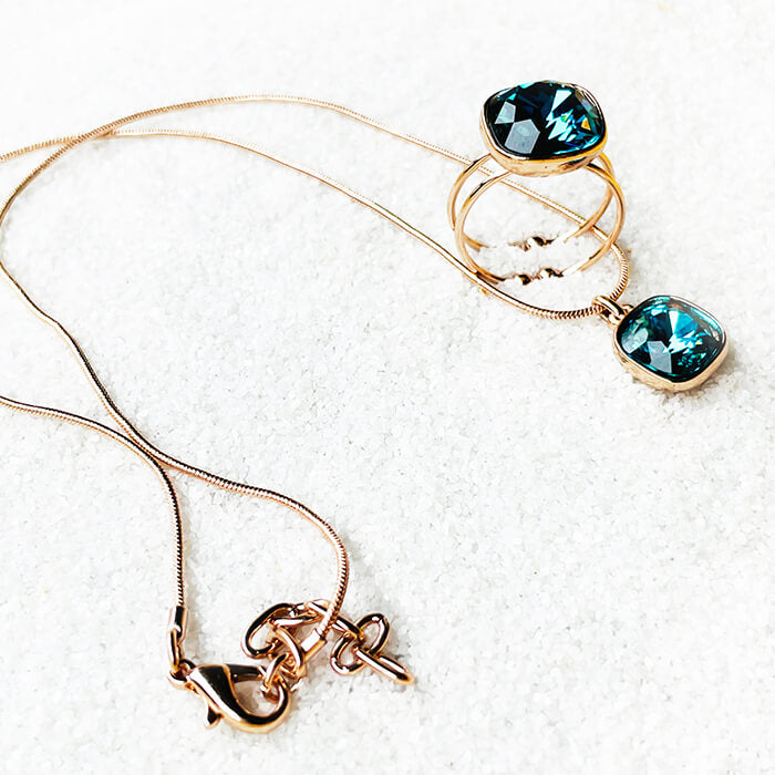 Indicolite Pendant Swarovski and indicolite Swarovski ring