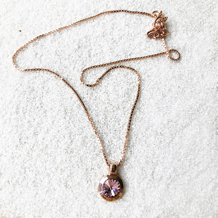 amethyst and rose gold elegant sparkly pendant with chain 