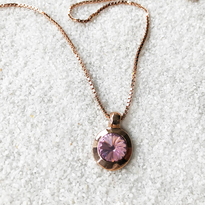 amethyst and rose gold elegant ethical pendant with chain
