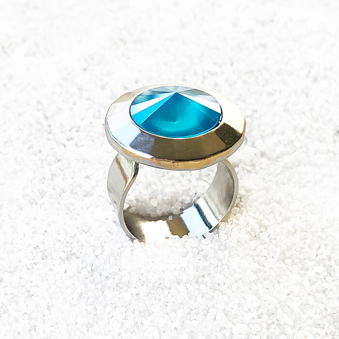 elegant statement ring in azure blue swarovski and silver 