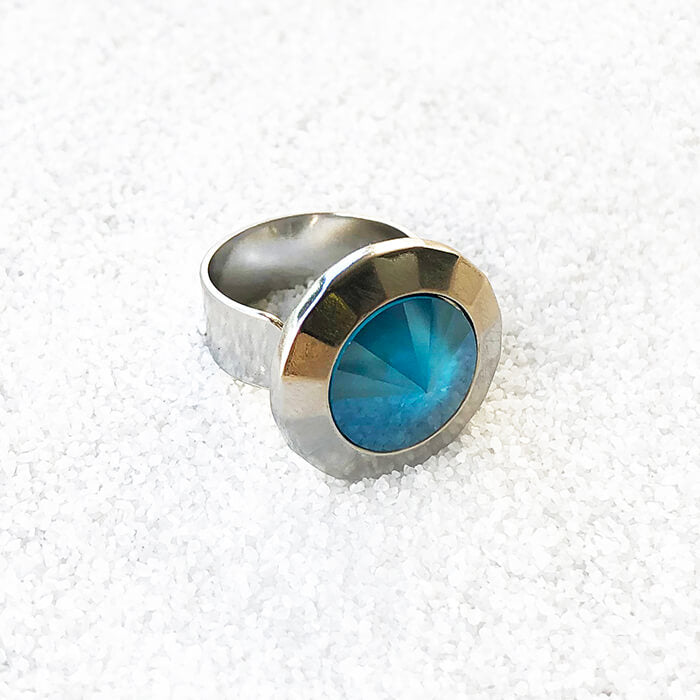 affordable statement ring in azure blue crystal and silver 