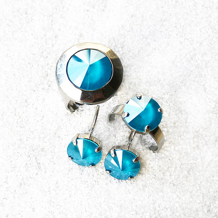elegant classy statement jewellery in azure blue crystal and silver 