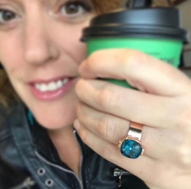 indicolite swarovski crystal adjustable rose gold ring on Kate Toon