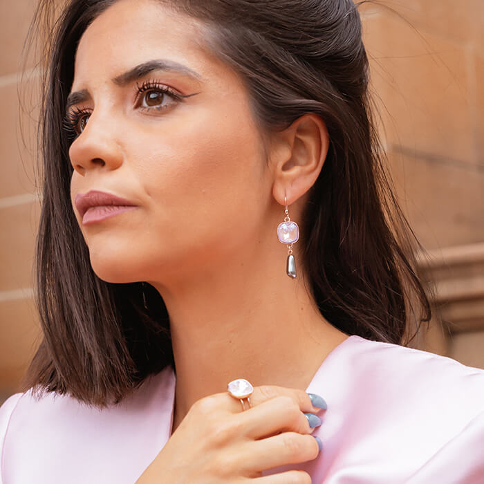 Lavender Swarovski Earrings on Model