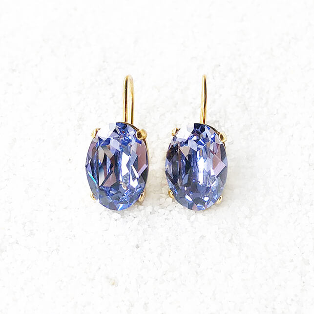 lavender swarovski earrings set in 24k gold plating