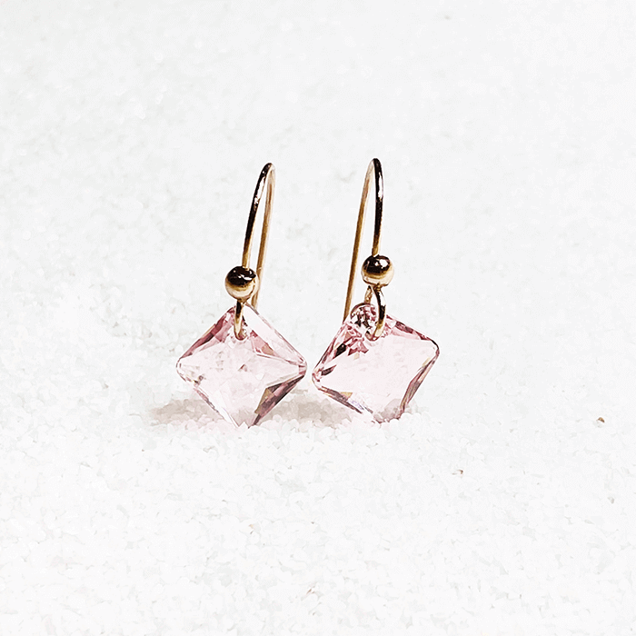 Light Pink Crystal Earrings close up