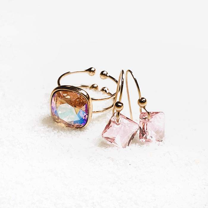 Light Pink Ring Swarovski and Swarovski Earrings