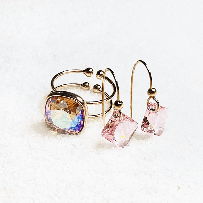 Light Pink Ring Swarovski with light pink swarovski earrings