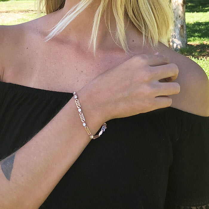 Rose gold and clear swarovski elegant bracelet on model