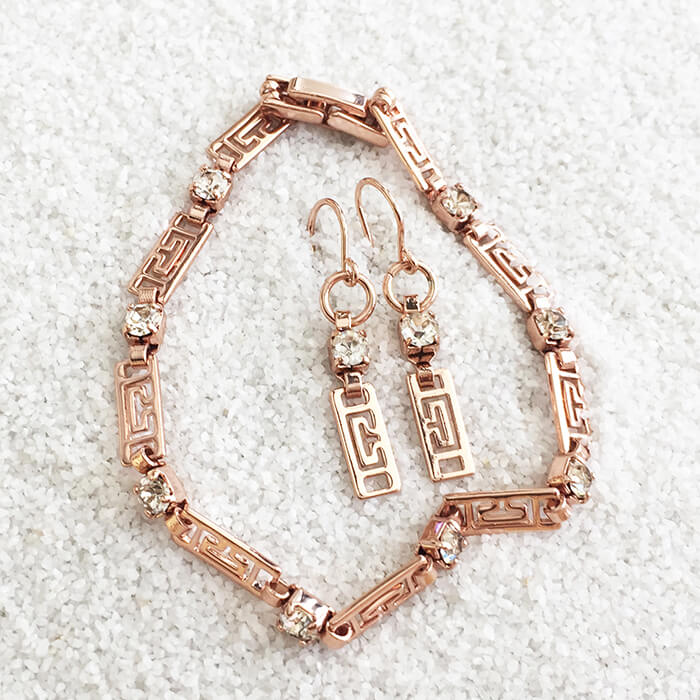 Rose gold and clear swarovski elegant bracelet and earrings