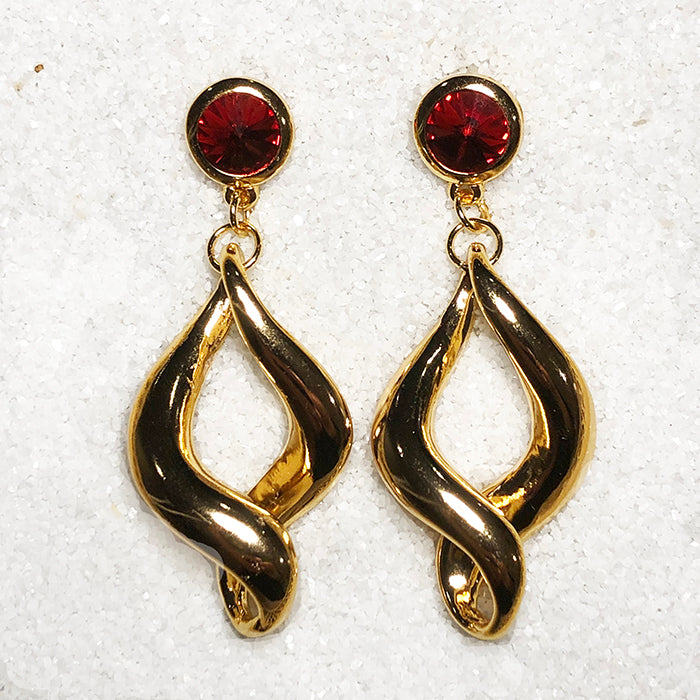 dangle earrings gold with red swarovski crystal 