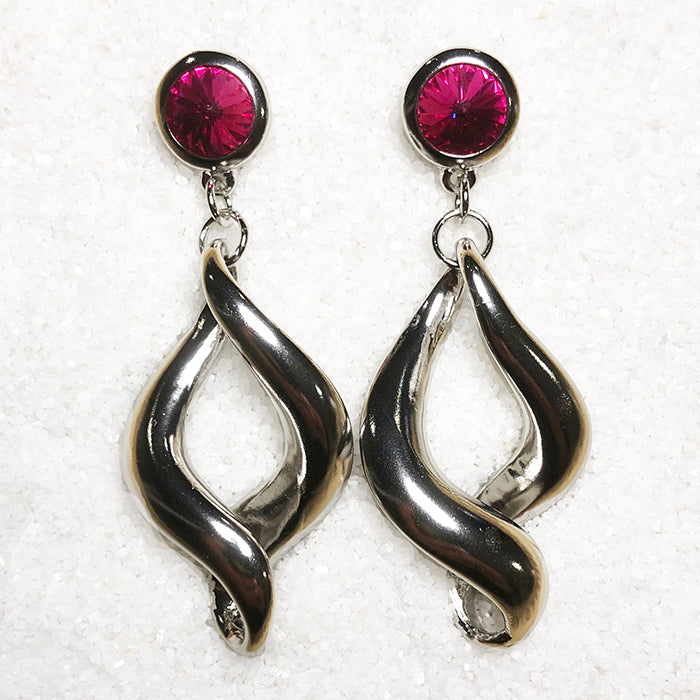 dangle earrings silver with hot pink swarovski crystal