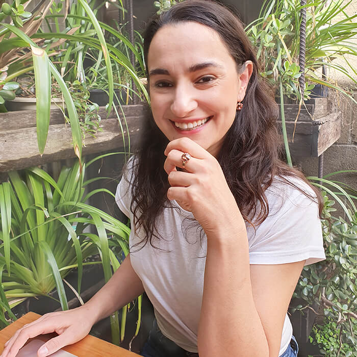 blush crystal earrings and ring Swarovski on model