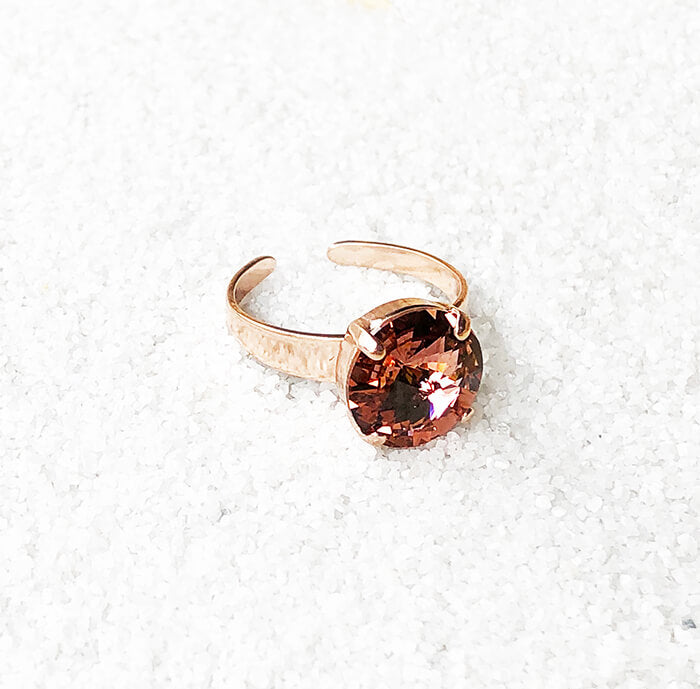 blush rose and rose gold sparkly unique statement ring