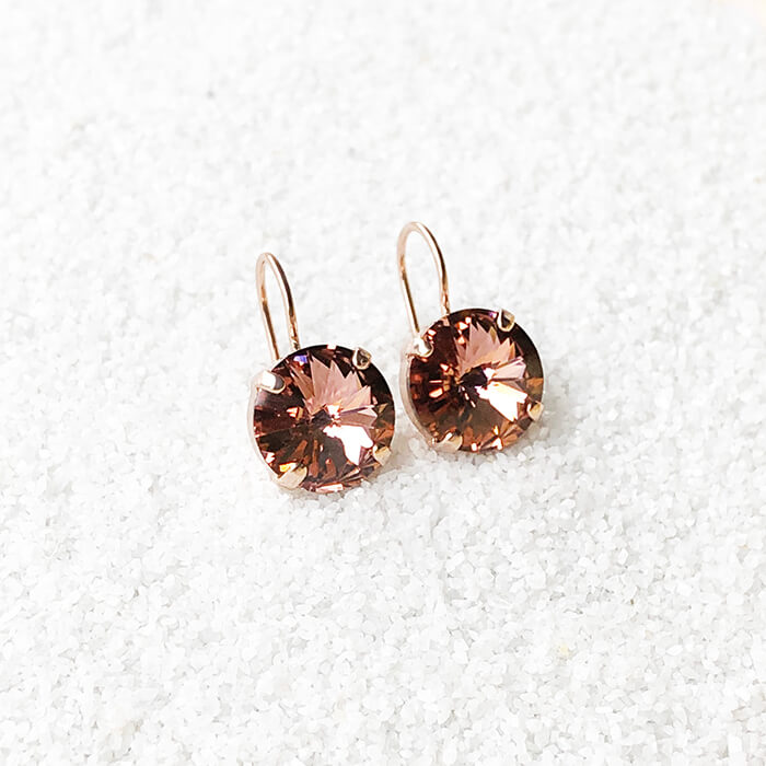 blush crystal earrings Swarovski close up