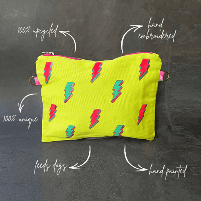 Neon Clutch bag with hand painted fluoro lightening bolts | quirky designer bag