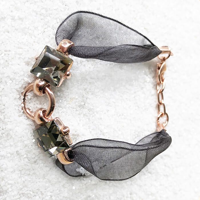 unique black diamond and ribbon bracelet