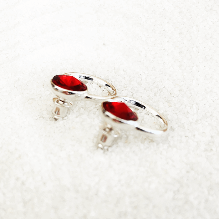 Swarovski Red Earrings set in rhodium silver back view