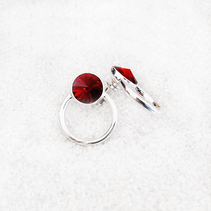 Swarovski Red Earrings set in rhodium silver right angle view