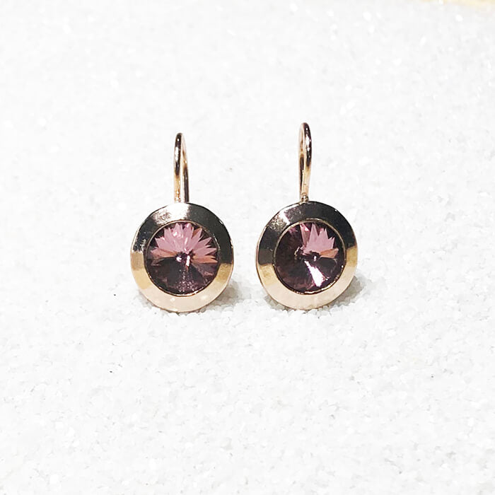 Dark Pink Earrings set in rose gold 