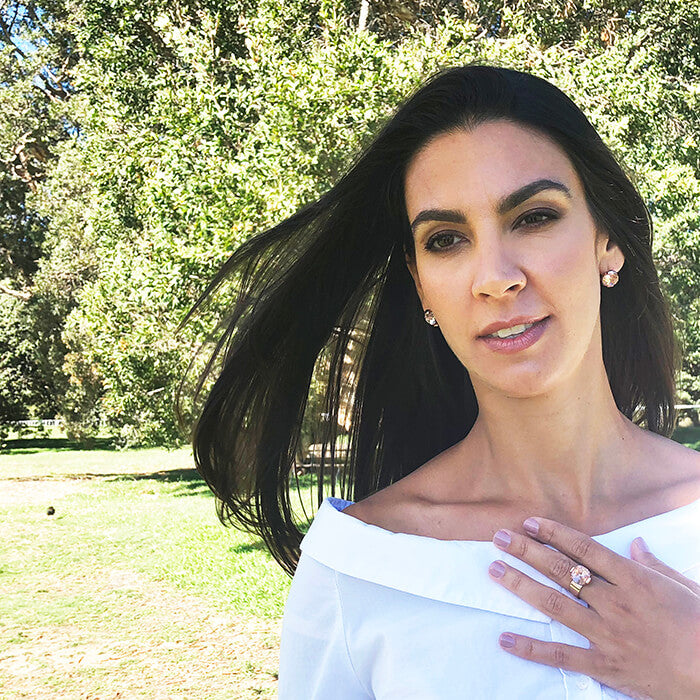 Swarovski Rose Gold Ring and Earrings on model