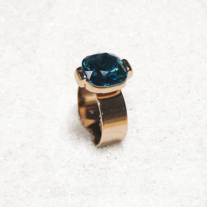 indicolite swarovski crystal adjustable rose gold ring unique 