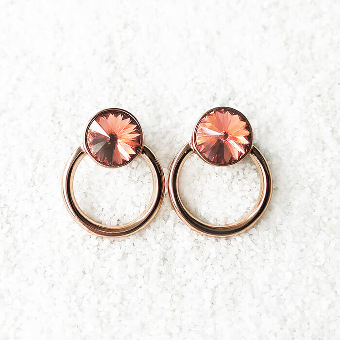 rose gold stud earrings with blush rose swarovski set in rose gold