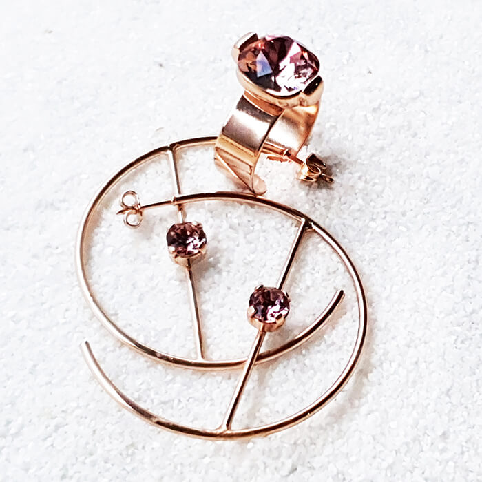 Swarovski rose gold hoop earrings with adjustable ring