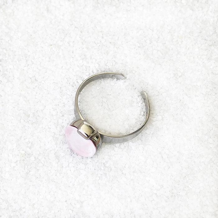 elegant rhodium plated and rose opal swarovski adjustable cocktail ring ethical rings