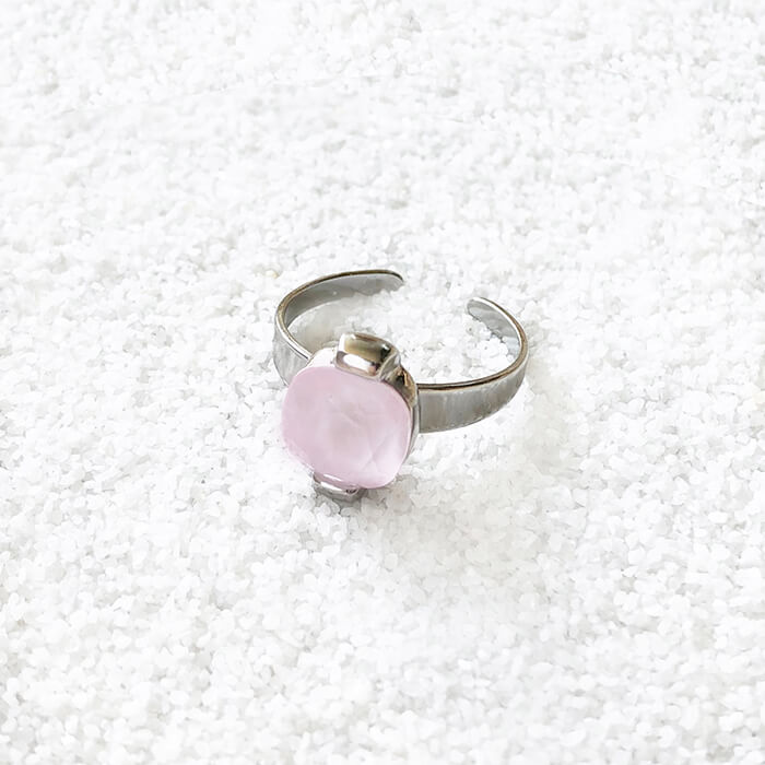 sparkly rhodium plated and rose opal swarovski adjustable cocktail ring