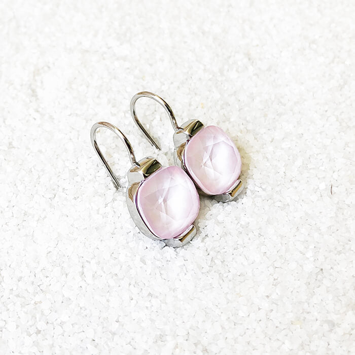 unique rhodium plated and rose opal swarovski crystal drop earrings